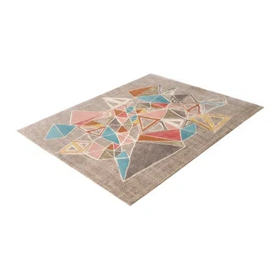 Rug & Kilim 's Mid-century Modern Rug In Gray With Polychromatic Geometric Pattern In Blue;beige;white;orange;gray