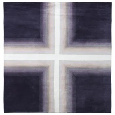 Pre-owned Rug & Kilim 's Mid-century Modern Rug In Purple And White Geometric Pattern