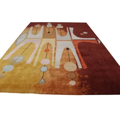 Rug & Kilim 's Mid-century Modern Rug In Red And Gold Geometric Pattern In Brown;white;orange;green