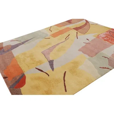 Rug & Kilim 's Mid-century Modern Rug With Abstract Geometric Patterns In Red;beige;yellow;gray