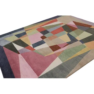Rug & Kilim 's Mid-century Modern Rug With Polychromatic Geometric Patterns In Red;beige;yellow;gray