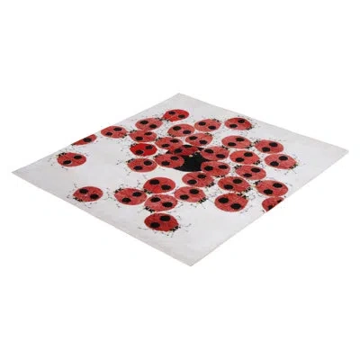 Rug & Kilim 's Mid-century Modern Rug With Red Ladybug Pictorials In Black;red;white