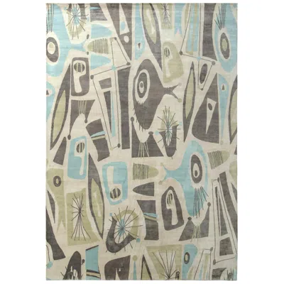 Pre-owned Rug & Kilim 's Mid-century Modern Style Rug In Beige Green And Blue