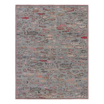Rug & Kilim 's Mid-century Rug In Blue With Fish Pictorials In Blue;brown;red;beige;orange;gray