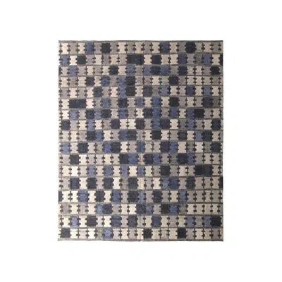 Rug & Kilim Mid-century Scandinavian Rug Silver-gray Blue Geometric Pattern In Blue;silver;gray