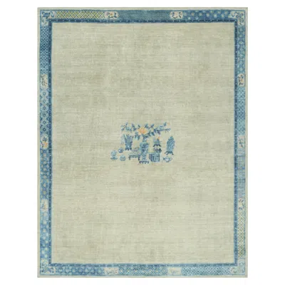Pre-owned Rug & Kilim 's Ming Dynasty Style Custom Rug Design In Beige And Blue Pictorials