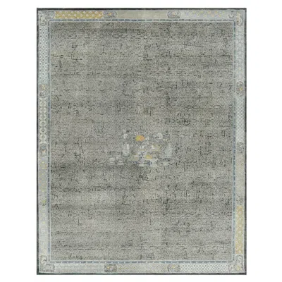 Pre-owned Rug & Kilim 's Ming Dynasty Style Custom Rug In White, Black And Blue Pictorials