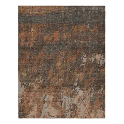 Rug & Kilim 's Modern Abstract Graphic Distressed Rug With Geometric Pattern In Blue;brown;beige;pink;orange