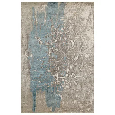 Pre-owned Rug & Kilim 's Modern Abstract Rug In Blue And Silver Patterns