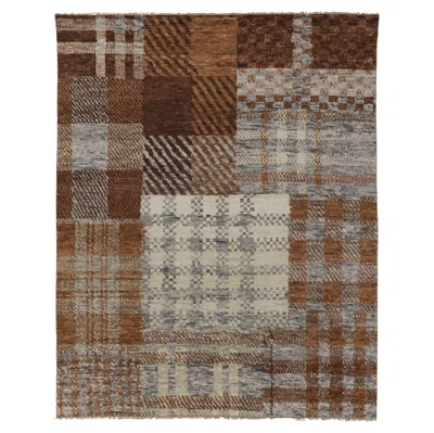 Pre-owned Rug & Kilim 's Modern Abstract Rug In Brown And Gray Plaid Patchwork