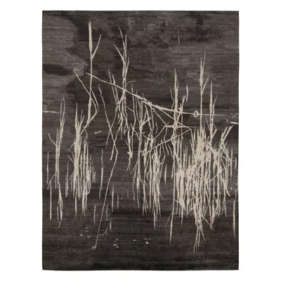 Pre-owned Rug & Kilim 's Modern Abstract Rug “water Wonder Night” In Black And White