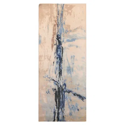 Pre-owned Rug & Kilim 's Modern Abstract Rug With Beige And Blue Distressed Pattern