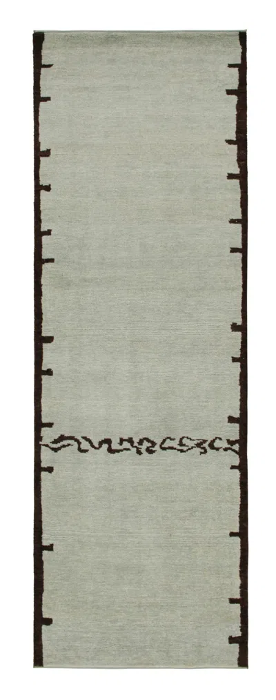 Pre-owned Rug & Kilim 's Modern Abstract Runner In Blue & Gray With A Rich Brown Pattern
