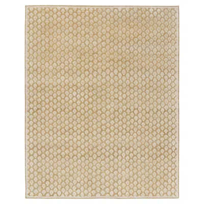 Pre-owned Rug & Kilim 's Modern Block Print Rug In Gold With Cream Floral Pattern In White