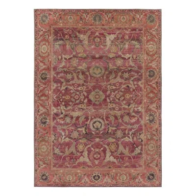 Rug & Kilim 's Modern Classics Rug In Soft Fuschia And Gold Traditional Medallion In Gold;green