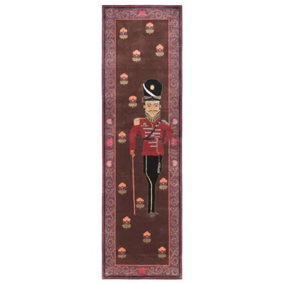 Pre-owned Rug & Kilim 's Modern Classics "sipahi" Pictorial Runner Rug In Mahogany And Red
