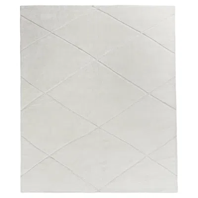 Pre-owned Rug & Kilim 's Modern Custom Rug In All White, High-low Geometric Pattern In Gray