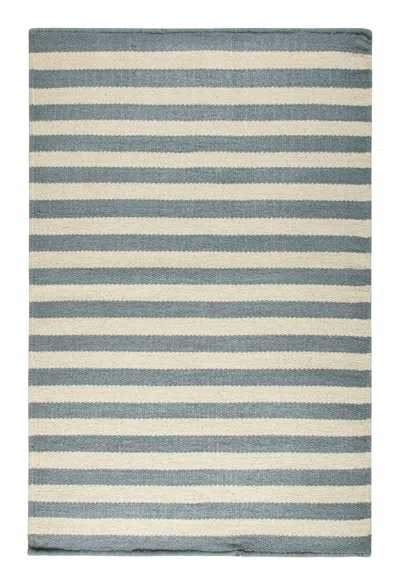 Pre-owned Rug & Kilim 's Modern Dhurrie Flatweave Rug With Blue & Ivory Stripes In White