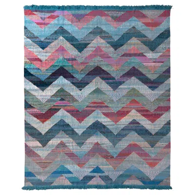 Pre-owned Rug & Kilim 's Modern Geometric Wool Kilim Blue Multicolor Chevron Pattern