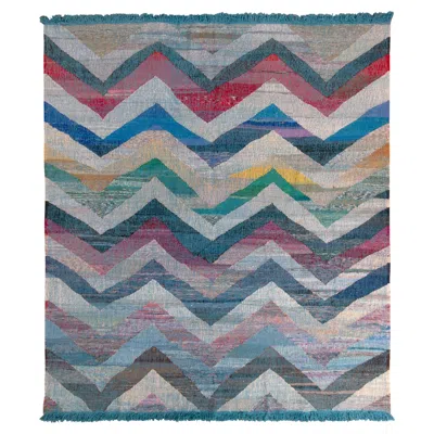 Pre-owned Rug & Kilim 's Modern Geometric Wool Kilim Blue White Multicolor Chevron Pattern