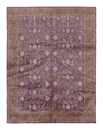 Pre-owned Rug & Kilim 's Modern Khotan Rug In Purple With Pink And Green Floral Patterns