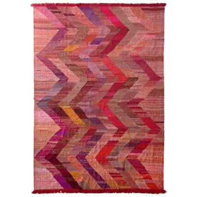 Pre-owned Rug & Kilim 's Modern Kilim Red Pink Chevron Pattern Flat-weave