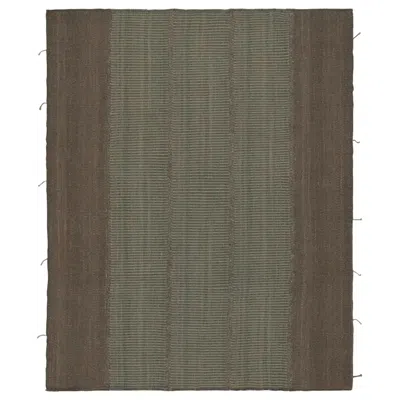 Pre-owned Rug & Kilim 's Modern Kilim Rug In Brown & Blue Textural Stripes