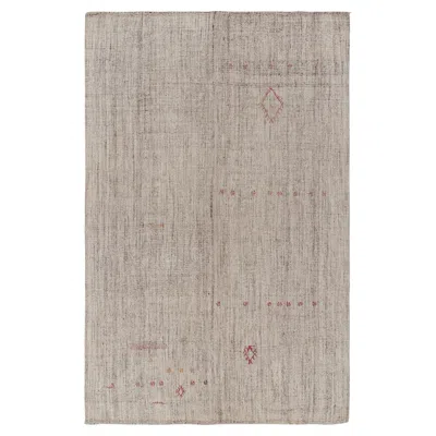 Pre-owned Rug & Kilim 's Modern Kilim Striped Beige Gray And Green Transitional Flat-weave