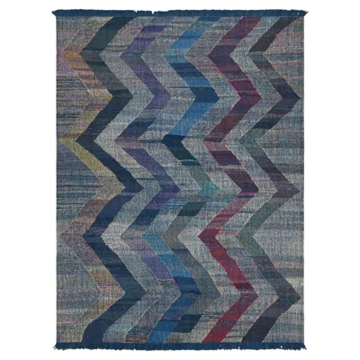 Pre-owned Rug & Kilim 's Modern Kilim Wool Blue Purple And Gray Chevron Pattern