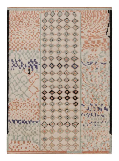 Pre-owned Rug & Kilim 's Modern Moroccan-inspired Rug In Ivory & Mint Abstract Pattern In White
