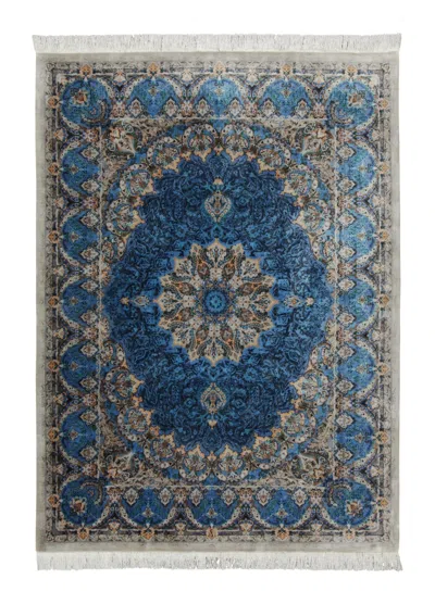 Pre-owned Rug & Kilim 's Modern Persian Style Rug With Intricate Medallion In Ocean Hues In Gray