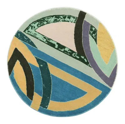 Pre-owned Rug & Kilim 's Modern Round Rug In Multicolor With Abstract Geometric Design In Beige