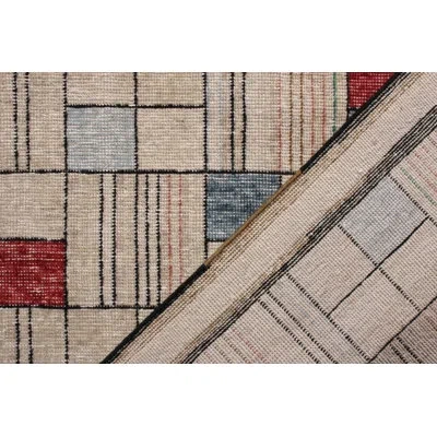 Rug & Kilim 's Modern Rug - Distressed Beige Multicolor Geometric Pattern In Blue;black;beige;green