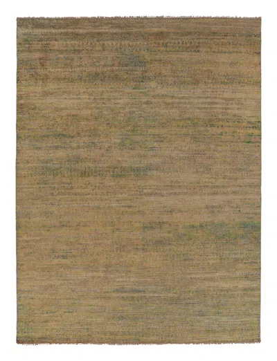 Pre-owned Rug & Kilim 's Modern Rug In Golden Ochre And Olive Striped Pattern In Brown
