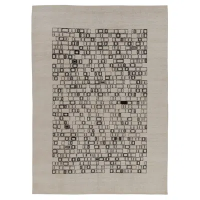 Pre-owned Rug & Kilim 's Modern Rug In Gray And Black Geometric Field