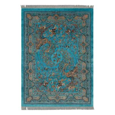 Pre-owned Rug & Kilim 's Modern Rug, Turquoise With Vivid Hunting Pictorials “shekargah” In Gray
