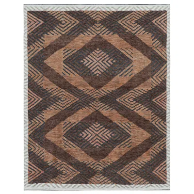 Pre-owned Rug & Kilim 's Modern Rug With Brown Geometric Patterns In High-low Texture