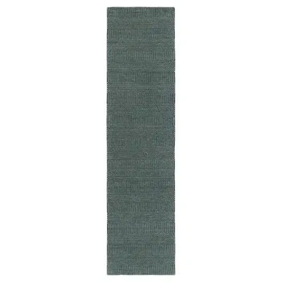 Rug & Kilim 's Modern Runner In Blue And Cream With Stripes And Geometric Pattern In Blue;white;cream