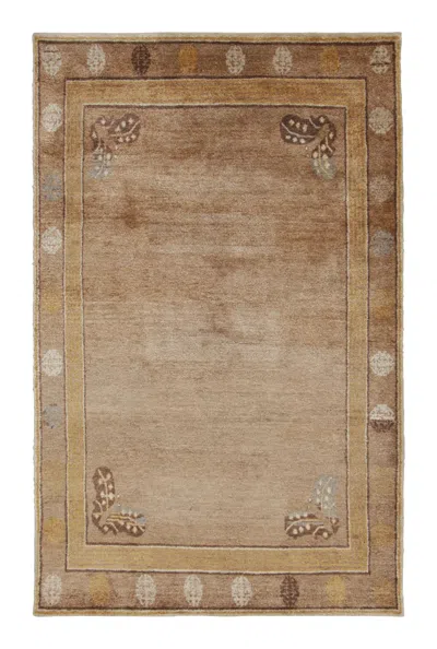 Pre-owned Rug & Kilim 's Modern Samarkand Rug In Gold And Brown With Geometric Patterns