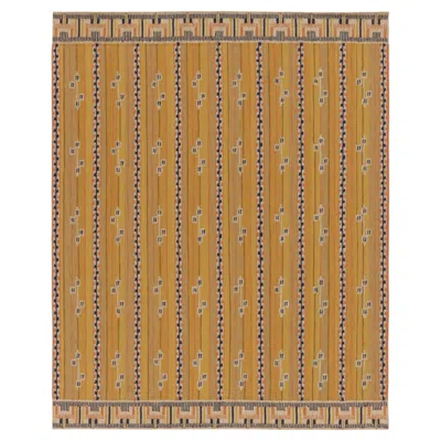 Pre-owned Rug & Kilim Modern Scandinavian Style Rug �marta Stripe� Design In Gold Tones, By Rug& Kilim In Brown