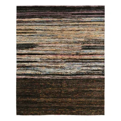 Rug & Kilim 's Modern Textural Rug, Dark Polychromatic Striae Over Brown Tones