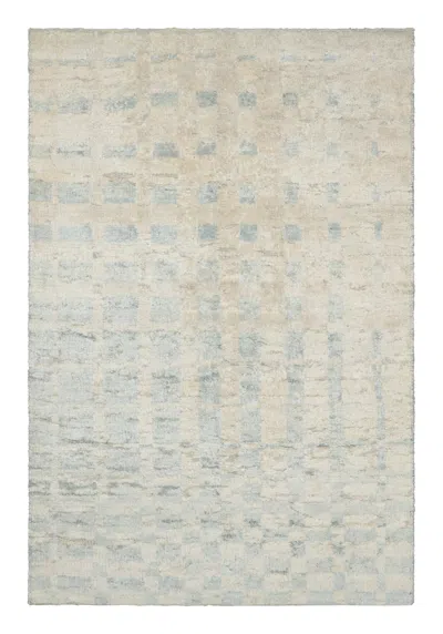 Pre-owned Rug & Kilim 's Modern Textural Rug In Blue And Beige Geometric Pattern