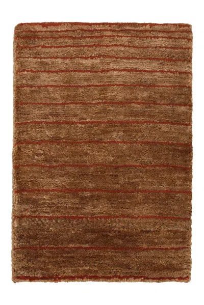 Pre-owned Rug & Kilim 's Modern Textural Rug In Brown And Red With Striped Design