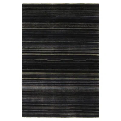 Pre-owned Rug & Kilim 's Modern Textural Rug In Grisaille Blue And Black Stripes And Striae
