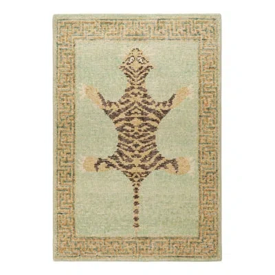 Rug & Kilim 's Modern Tiger Skin Accent Pictorial Rug In Green, Beige And Black In Black;beige;green