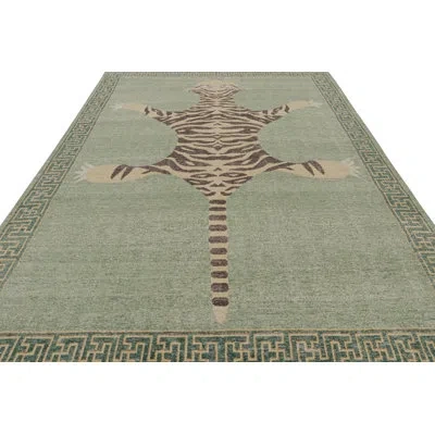 Rug & Kilim 's Modern Tiger Skin Pictorial Rug In Green, Beige And Brown In Brown;beige;gray