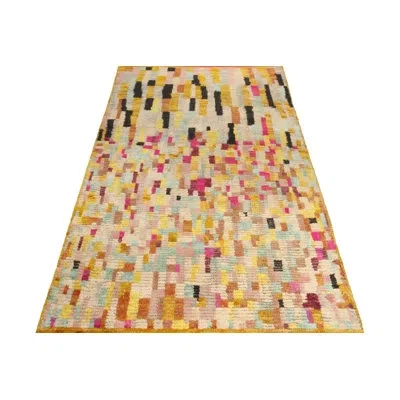 Rug & Kilim 's Moroccan Rug In Pink With Polychromatic Geometric Patterns In Red;beige;yellow;green
