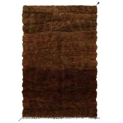 Pre-owned Rug & Kilim 's Moroccan Rug In Solid Brown High-pile Shag