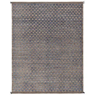 Pre-owned Rug & Kilim 's Moroccan Style Rug In Blue With Brown Geometric Patterns