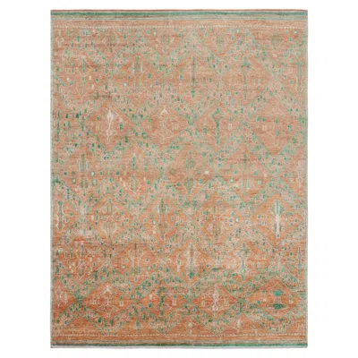 Pre-owned Rug & Kilim 's Moroccan Style Rug In Orange With Green Geometric Patterns